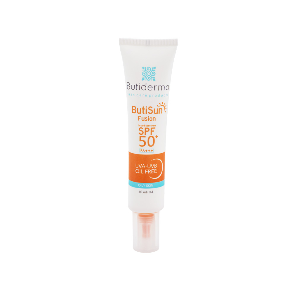 ضدآفتاب بی رنگ SPF50 بیوتی درما مدل فیوژن مناسب پوست چرب 40میل